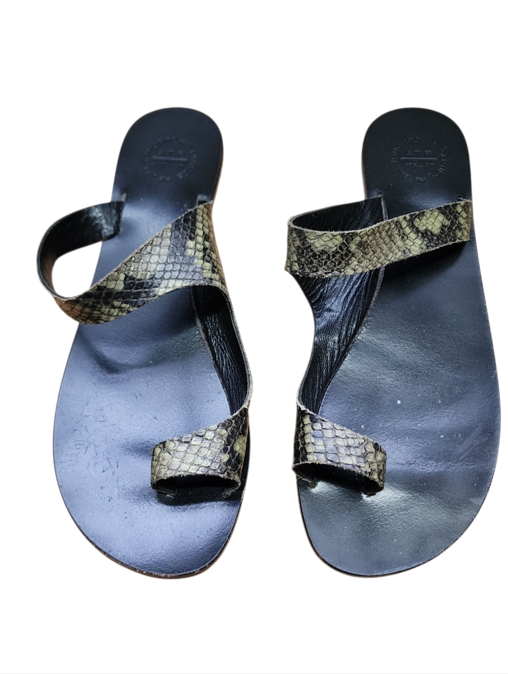ATP Atelier Black Green Snake Print Leather Slide Sandals 8.5 39 Box 53